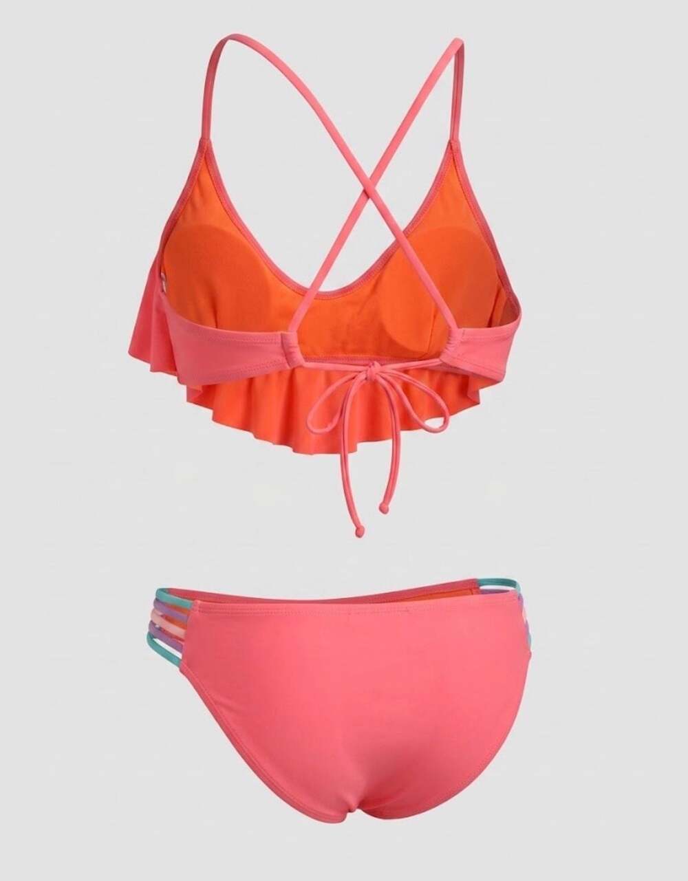 Xhilaration Neon Orange Ruffle Flounce Bikini and multi-strap Swimsuit medium